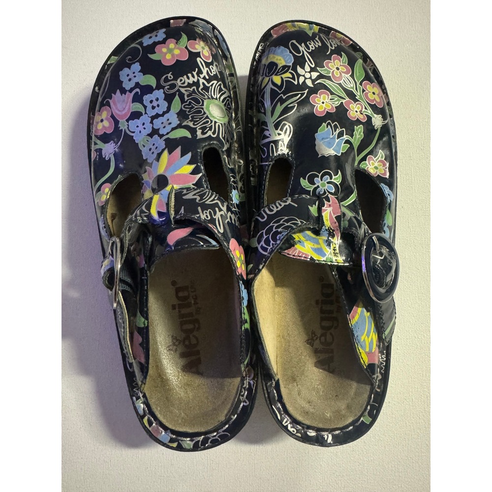 Alegria‎ Donna Navy Sew Hope Floral T-Strap Mary Jane Clog Women's US 6 EU 36
